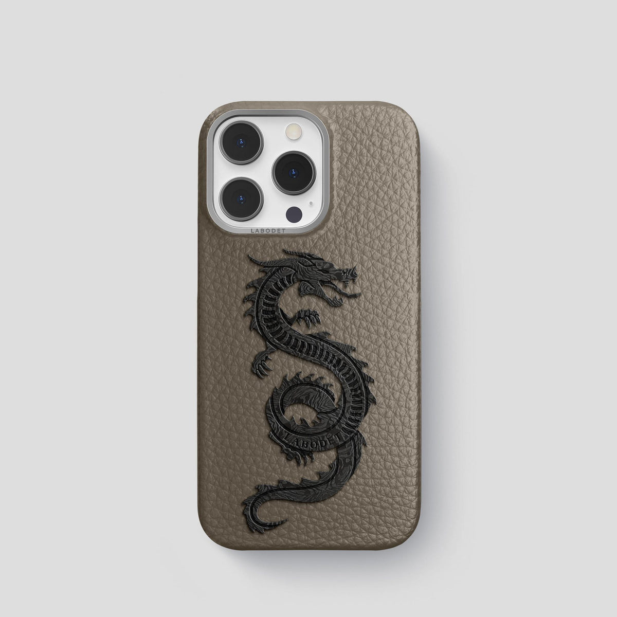 Taupe iPhone 14 Pro Classic Case Calf with Steel Metal -1 | Taupe-Steel