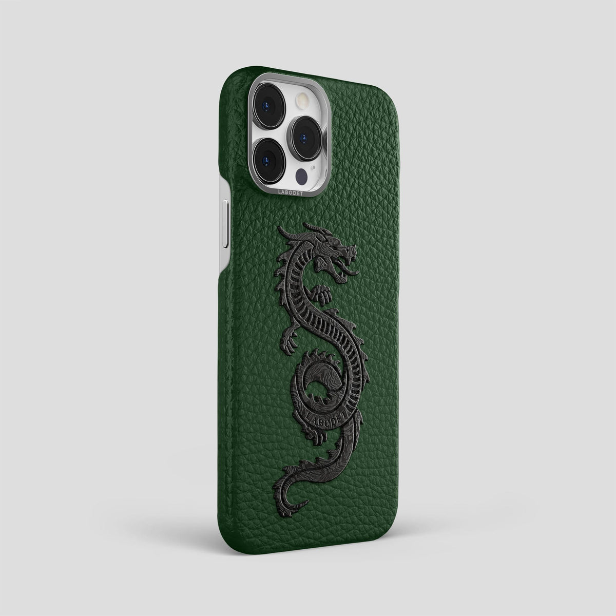 Dark Green iPhone 14 Pro Max Classic Case Calf with Steel Metal -2 | Dark-Green-Steel