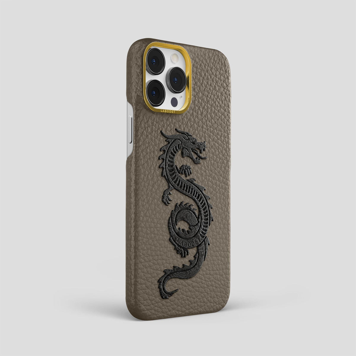 Taupe iPhone 14 Pro Max Classic Case Calf with Gold Metal -2 | Taupe-Gold