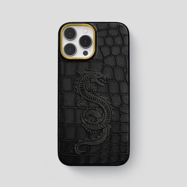 Classic Case with Carbon Dragon For iPhone 14 Pro Max In Porosus Crocodile