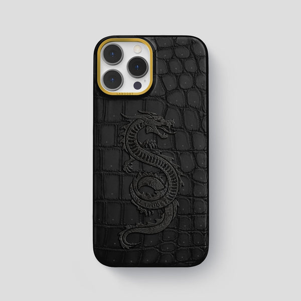 Classic Case With Carbon Dragon For iPhone 14 Pro Max In Porosus Crocodile