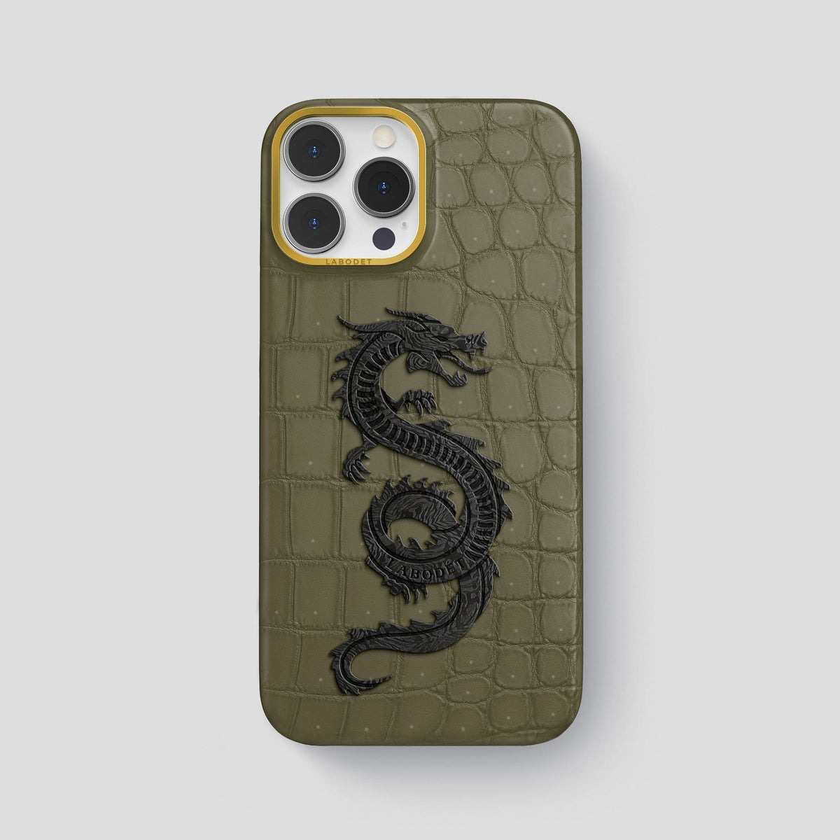 Kaki Green iPhone 14 Pro Max Classic Case with Gold Metal -1 | Kaki-Green-Gold
