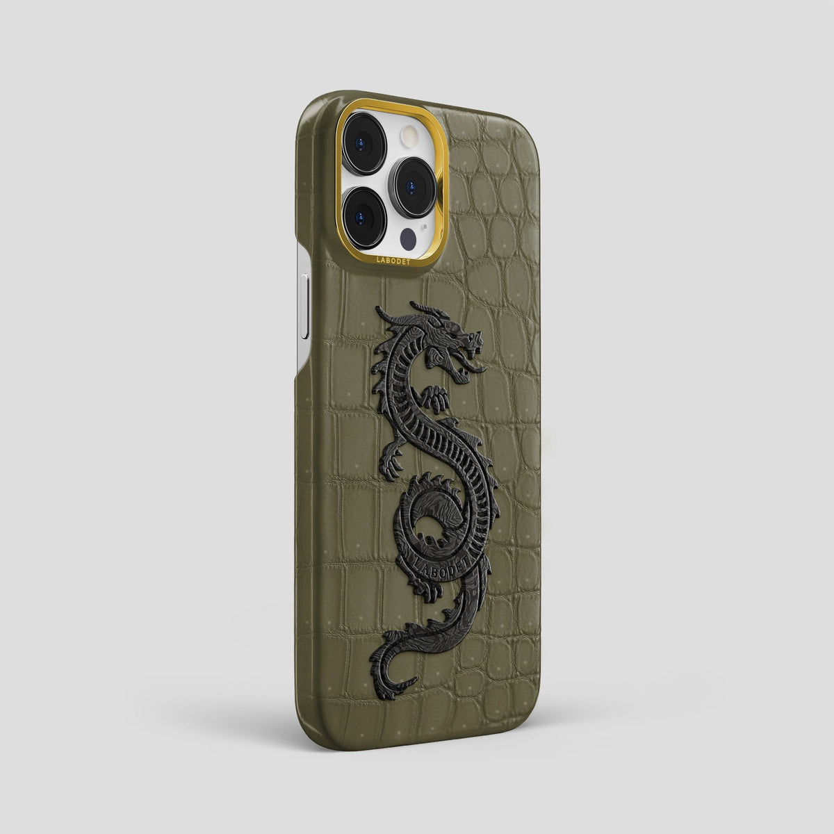 Kaki Green iPhone 14 Pro Max Classic Case with Gold Metal -2 | Kaki-Green-Gold