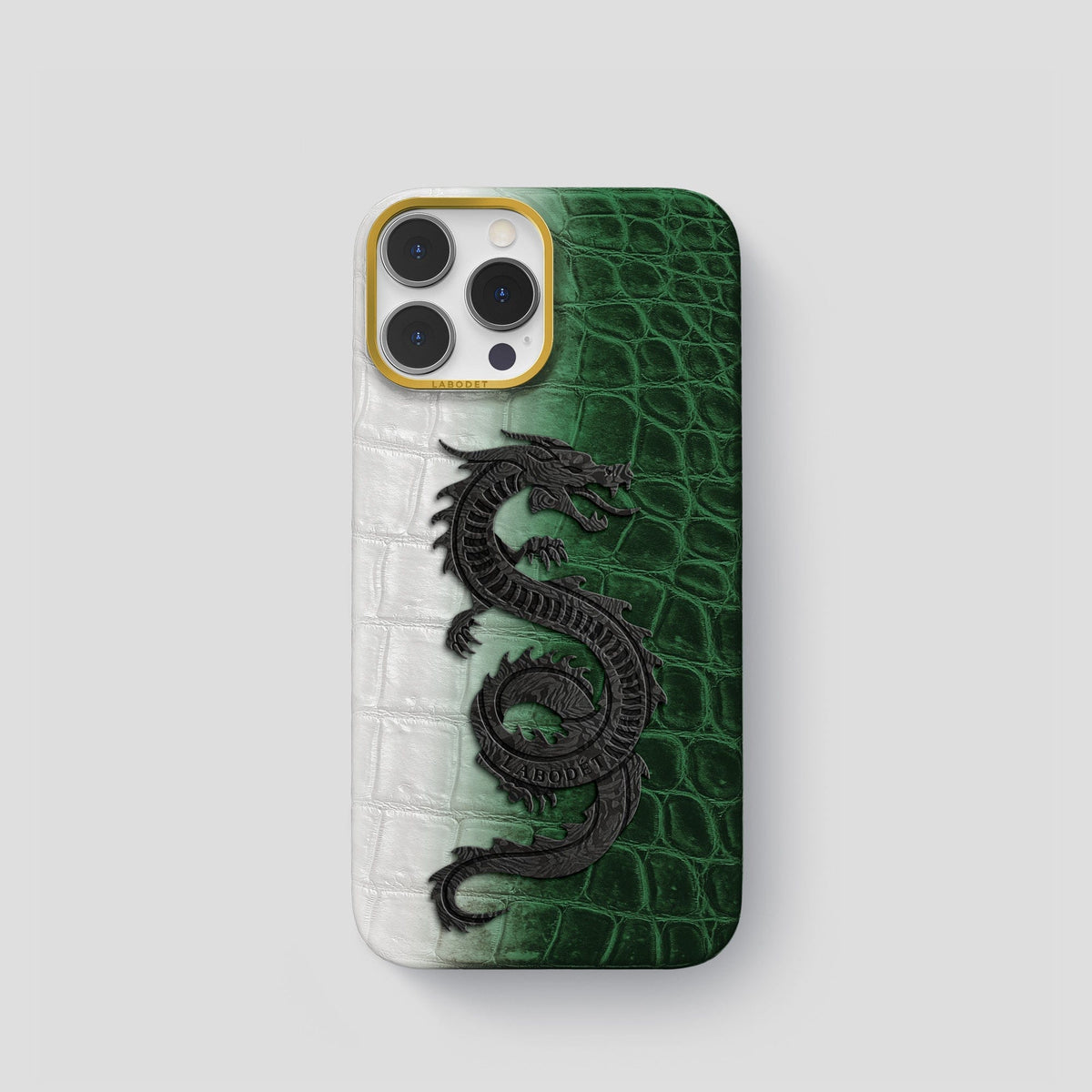 Green iPhone 14 Pro Himalaya Classic Case with Gold Metal -1 | Green-Gold