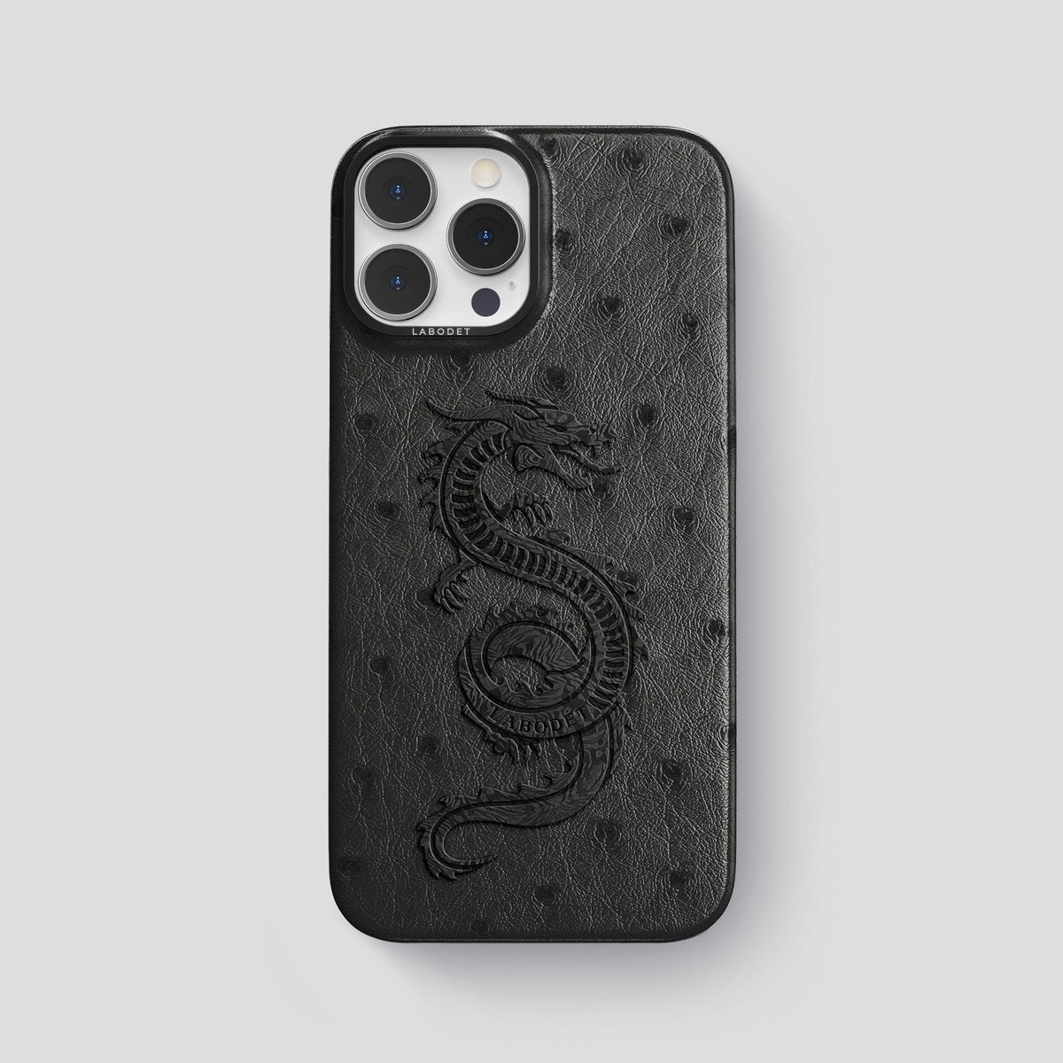 Black iPhone 14 Pro Max Classic Case Ostrich with Black Metal -1 | Black-Black