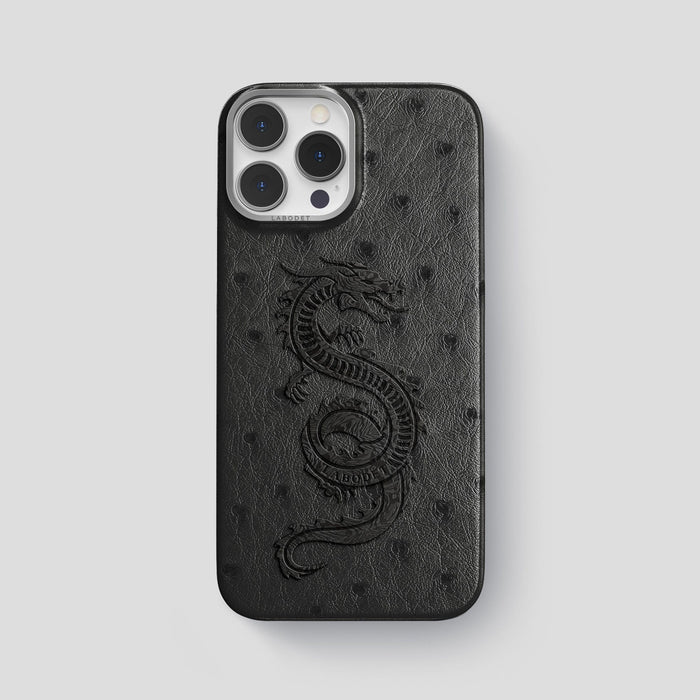 Black iPhone 14 Pro Max Classic Case Ostrich with Steel Metal -1 | Black-Steel
