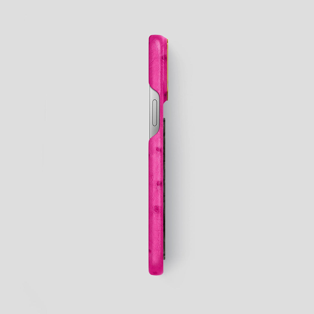 Fuchsia iPhone 14 Pro Max Classic Case Ostrich with Gold Metal -3 | Fuchsia-Gold