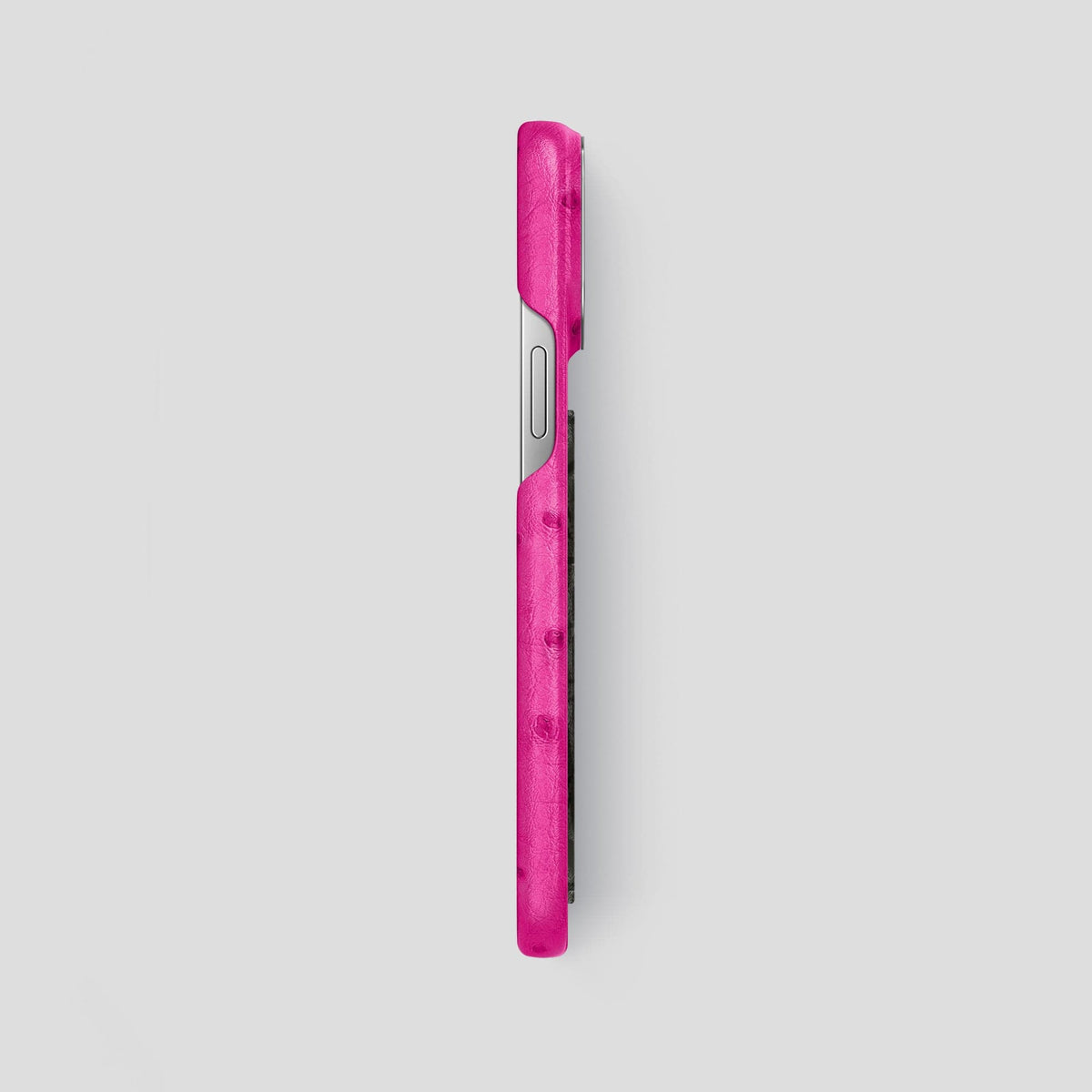 Fuchsia iPhone 14 Pro Max Classic Case Ostrich with Steel Metal -3 | Fuchsia-Steel
