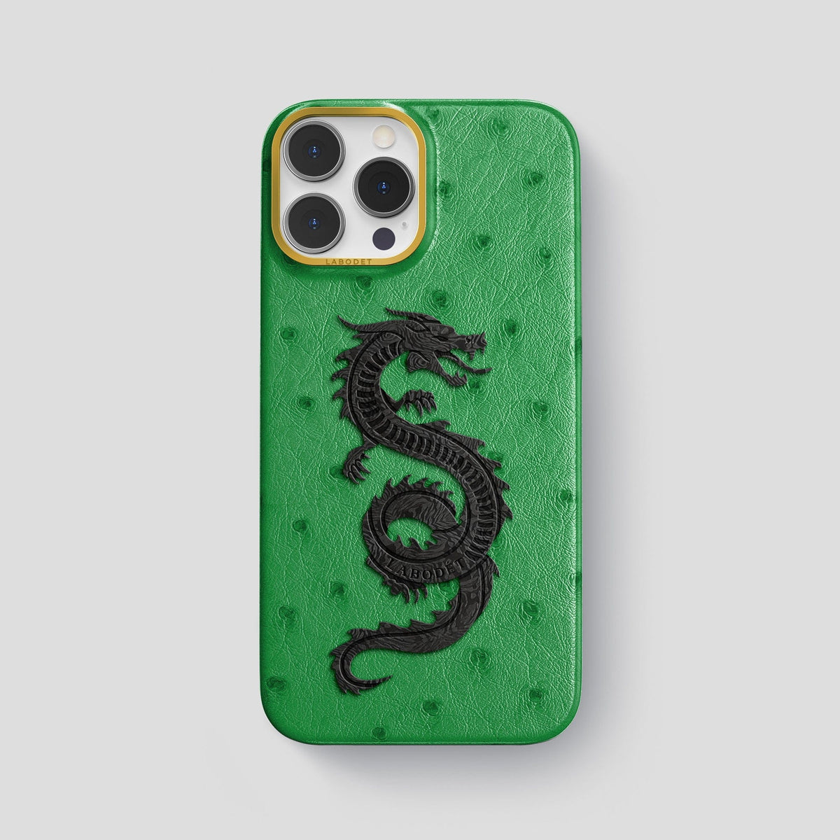 Kentucky Green iPhone 14 Pro Max Classic Case Ostrich with Gold Metal -1 | Kentucky-Green-Gold