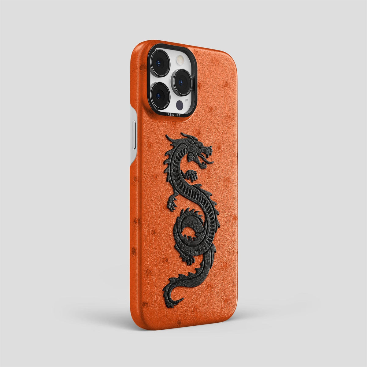 Orange iPhone 14 Pro Max Classic Case Ostrich with Black Metal -2 | Orange-Black