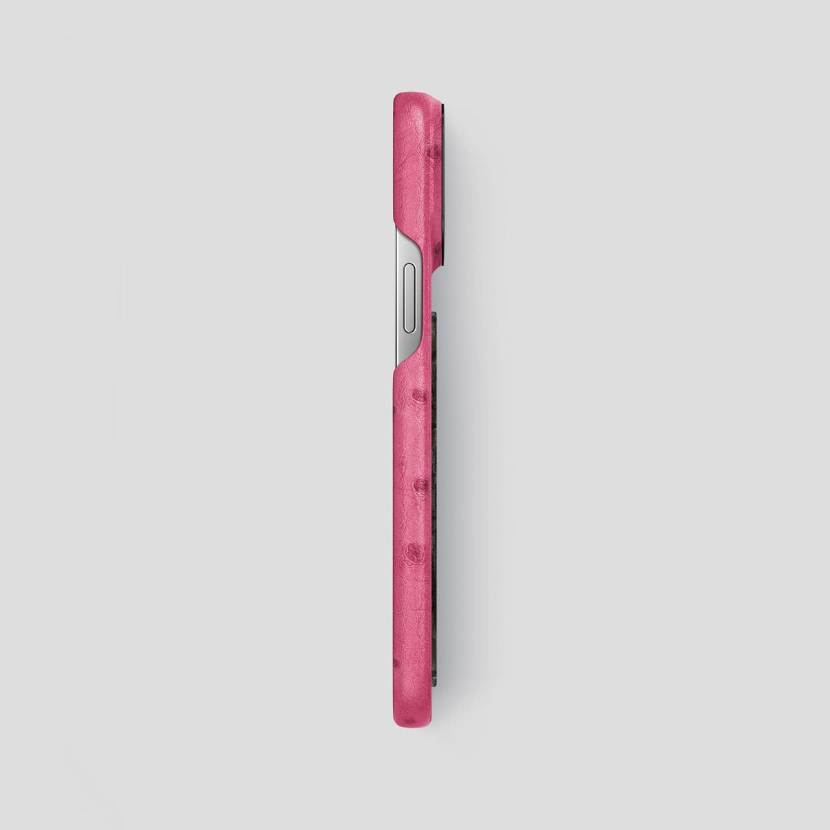 Petal Pink iPhone 14 Pro Max Classic Case Ostrich with Black Metal -3 | Petal-Pink-Black
