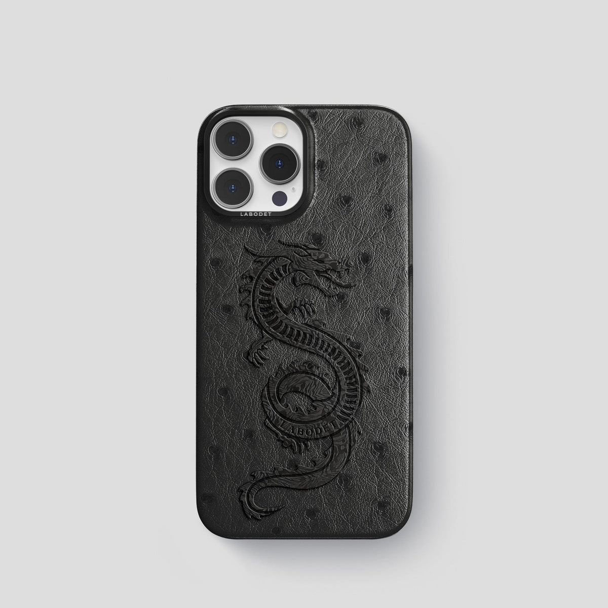 Black iPhone 14 Pro Classic Case Ostrich with Black Metal -1 | Black-Black