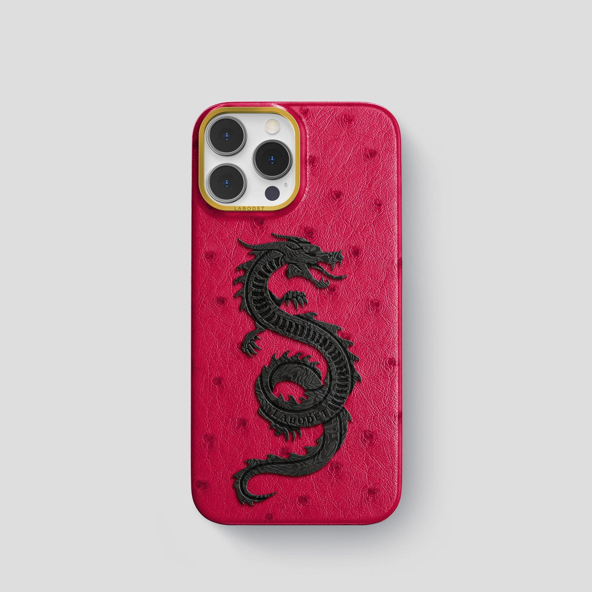 Bordeaux iPhone 14 Pro Classic Case Ostrich with Gold Metal -1 | Bordeaux-Gold