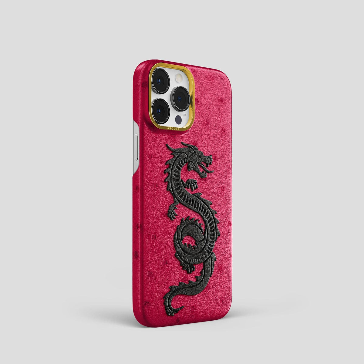 Bordeaux iPhone 14 Pro Classic Case Ostrich with Gold Metal -2 | Bordeaux-Gold