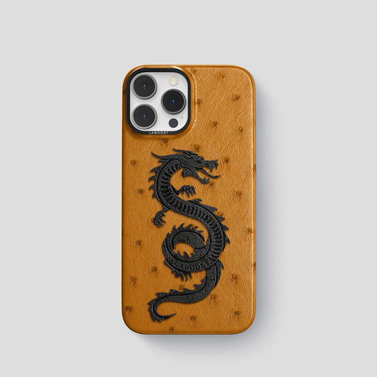 Chestnut iPhone 14 Pro Classic Case Ostrich with Black Metal -1 | Chestnut-Black