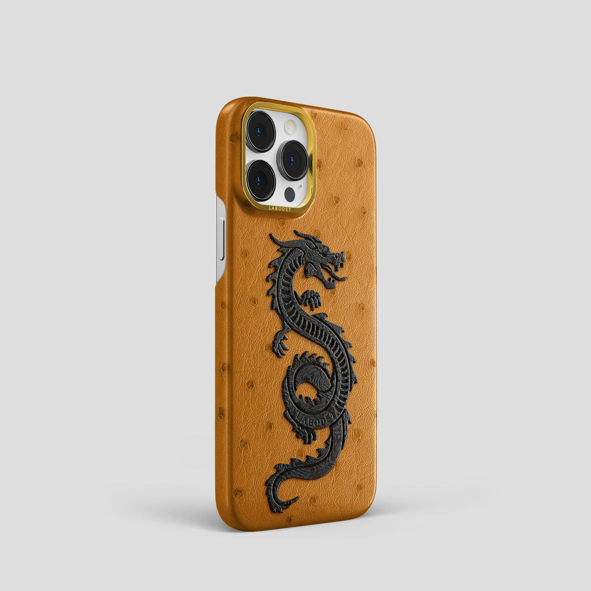 Chestnut iPhone 14 Pro Classic Case Ostrich with Gold Metal -2 | Chestnut-Gold