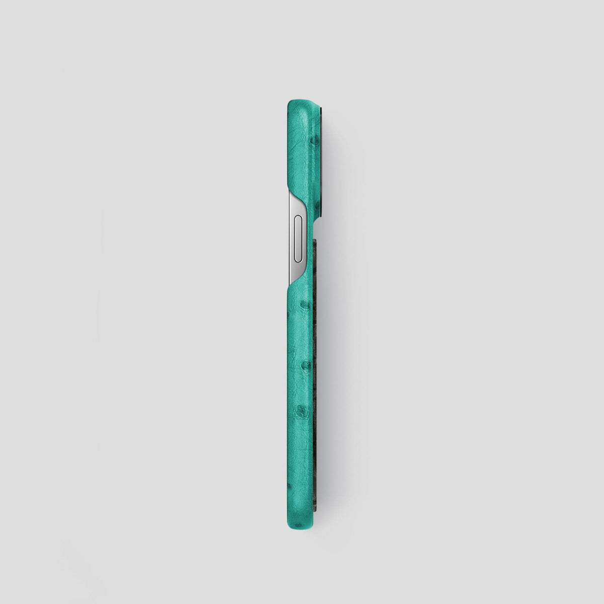 Turquoise iPhone 14 Pro Classic Case Ostrich with Black Metal -3 | Turquoise-Black