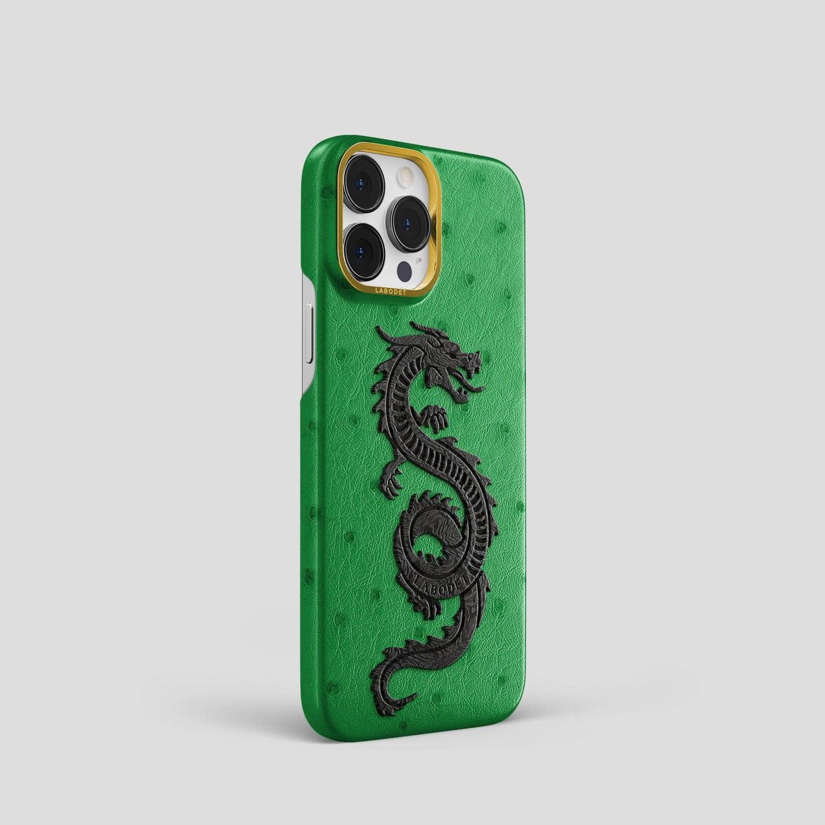 Kentucky Green iPhone 14 Pro Classic Case Ostrich with Gold Metal -2 | Kentucky-Green-Gold