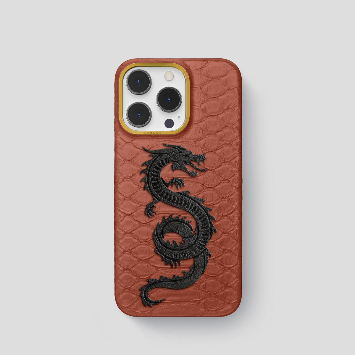 Brown iPhone 14 Pro Classic Case Python with Gold Metal -1 | Brown-Gold