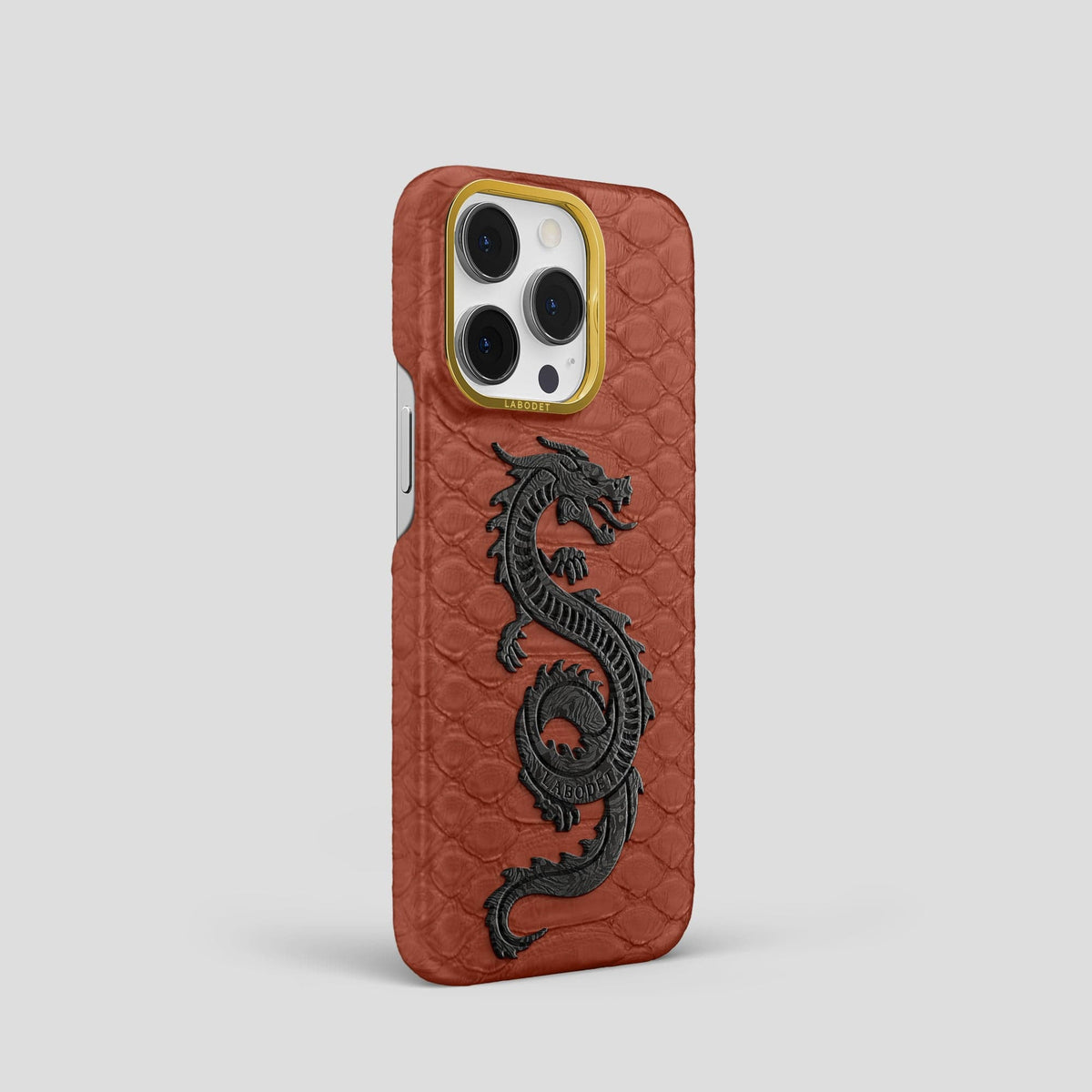 Brown iPhone 14 Pro Classic Case Python with Gold Metal -2 | Brown-Gold