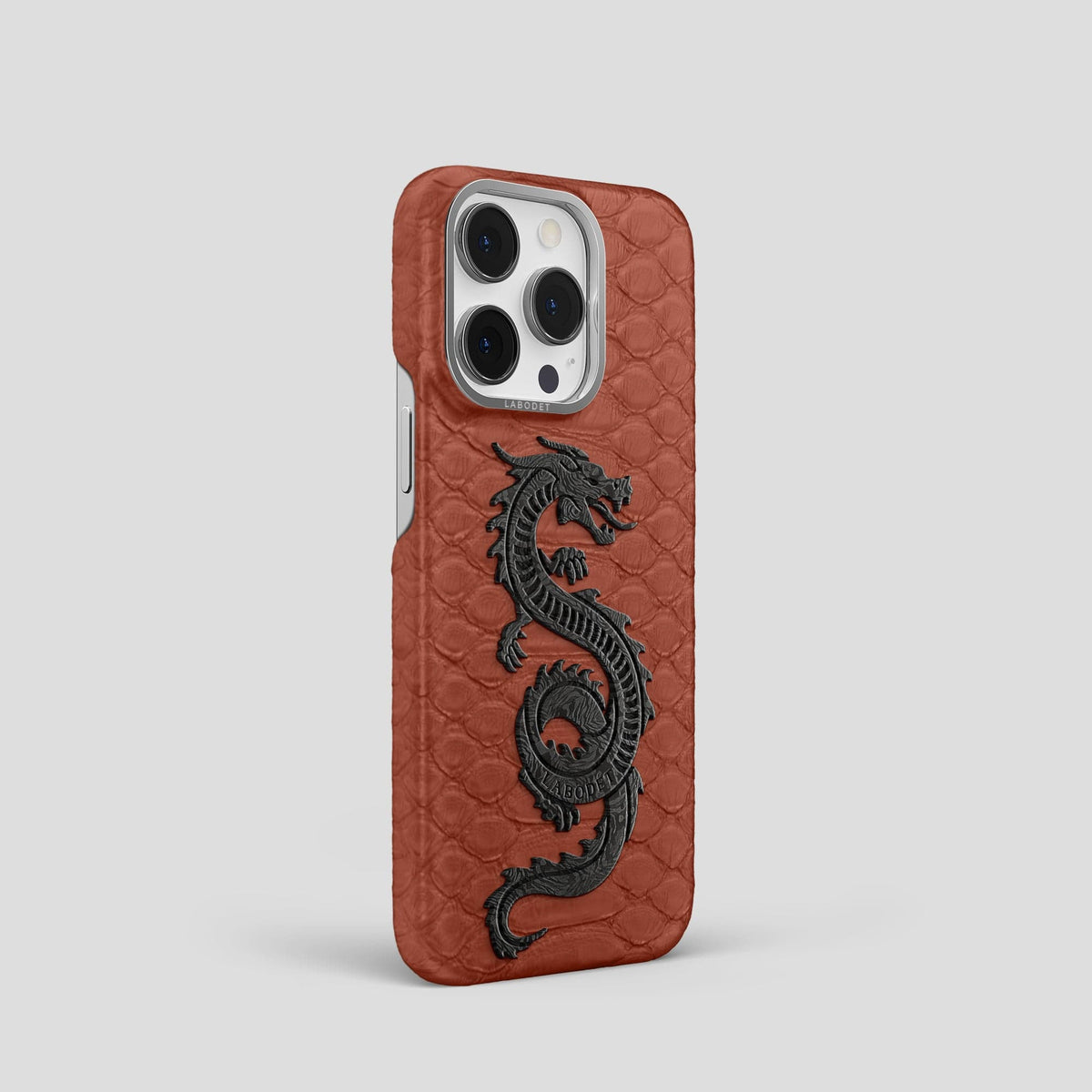 Brown iPhone 14 Pro Classic Case Python with Steel Metal -2 | Brown-Steel