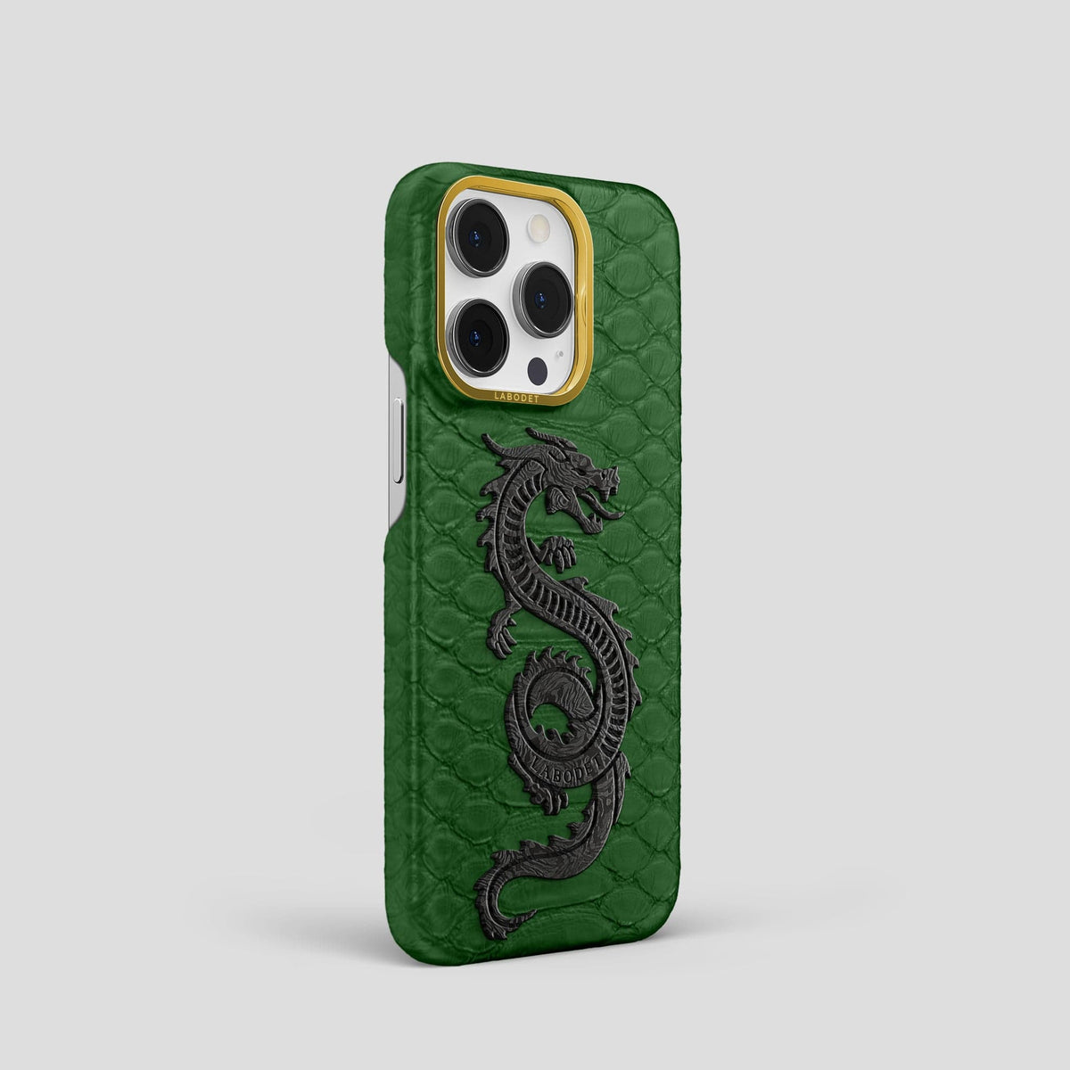 Green iPhone 14 Pro Classic Case Python with Gold Metal -2 | Green-Gold