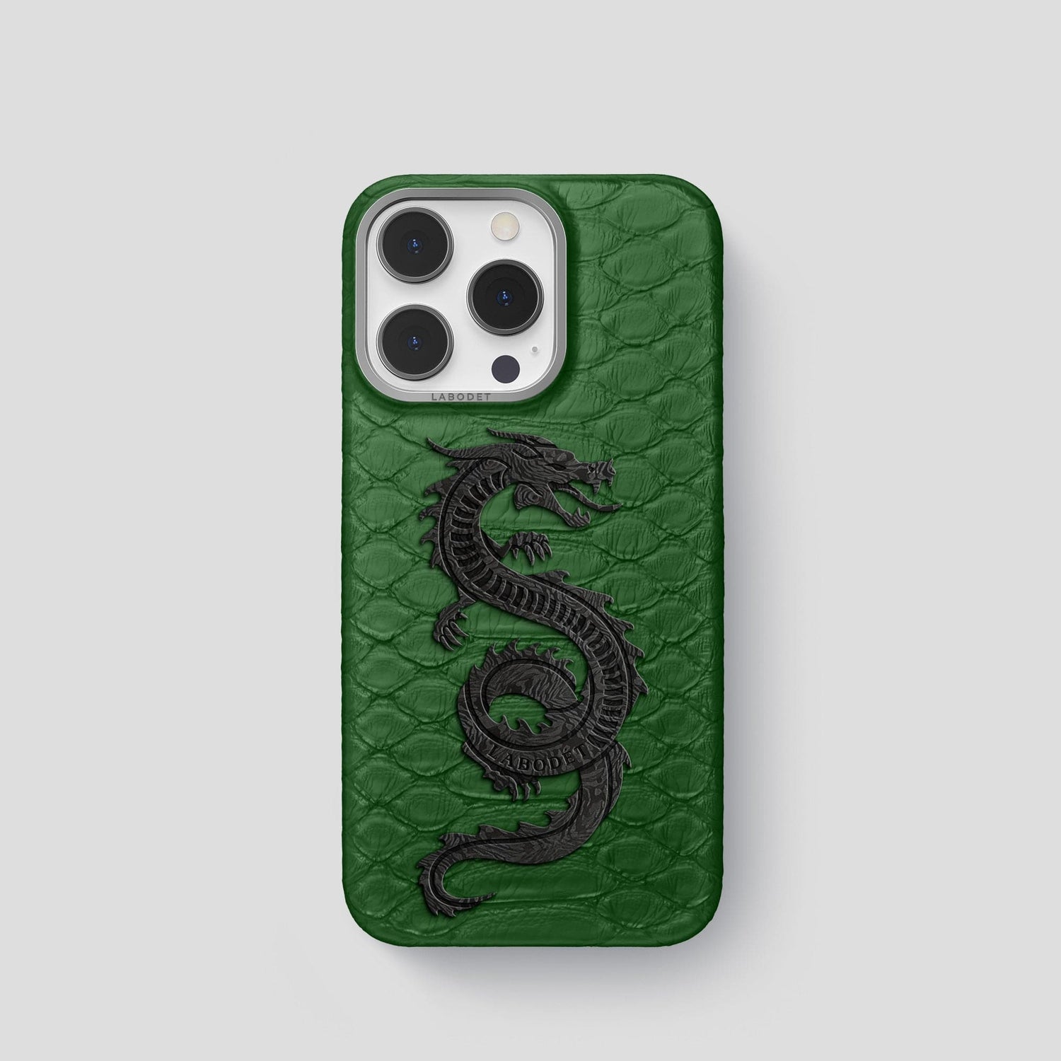 Green iPhone 14 Pro Classic Case Python with Steel Metal -1 | Green-Steel