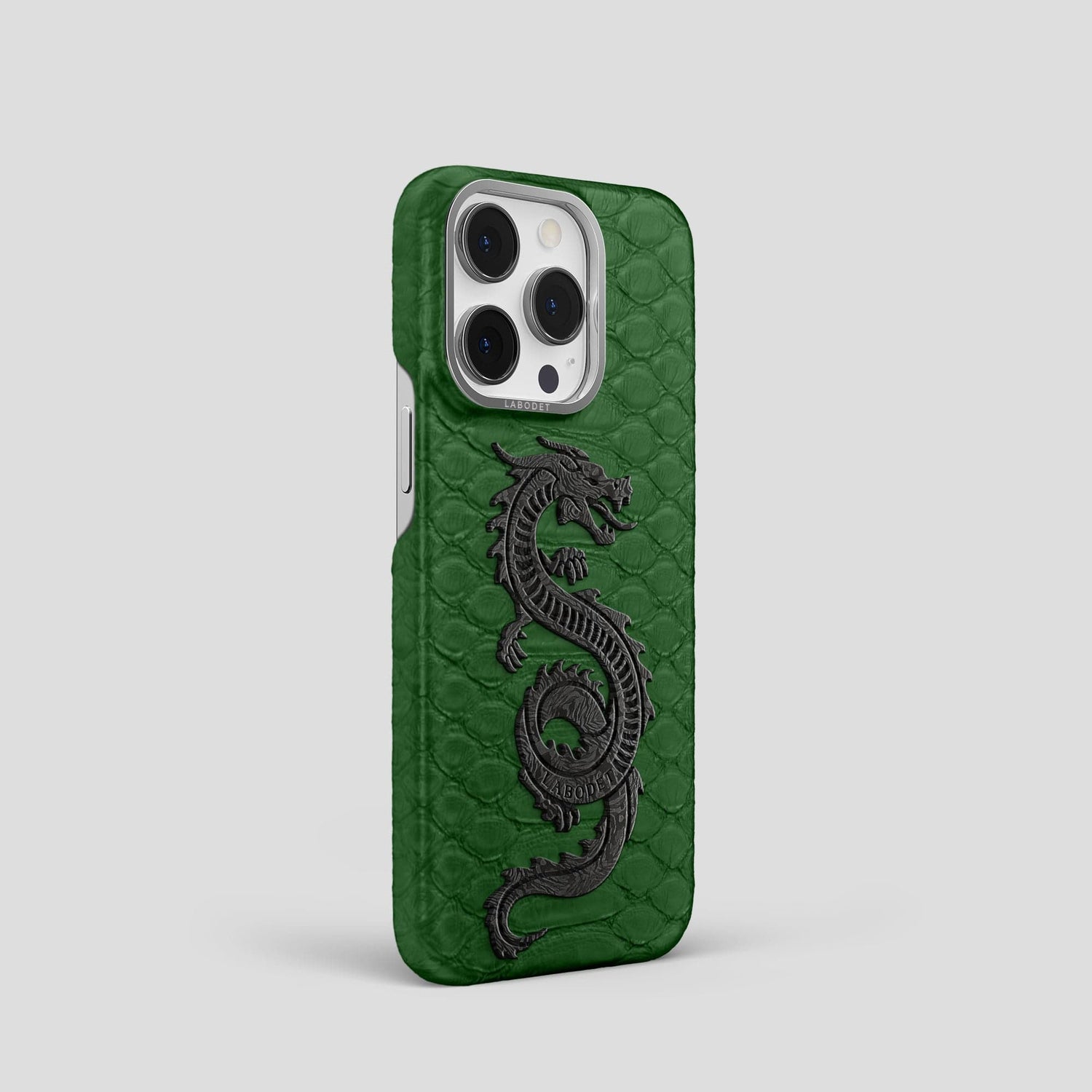 Green iPhone 14 Pro Classic Case Python with Steel Metal -2 | Green-Steel
