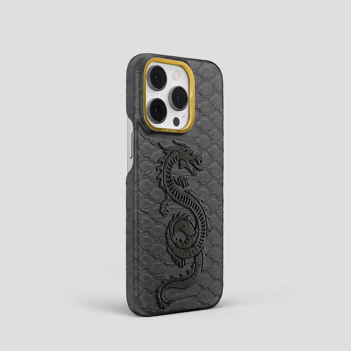 Grey iPhone 14 Pro Classic Case Python with Gold Metal -2 | Grey-Gold