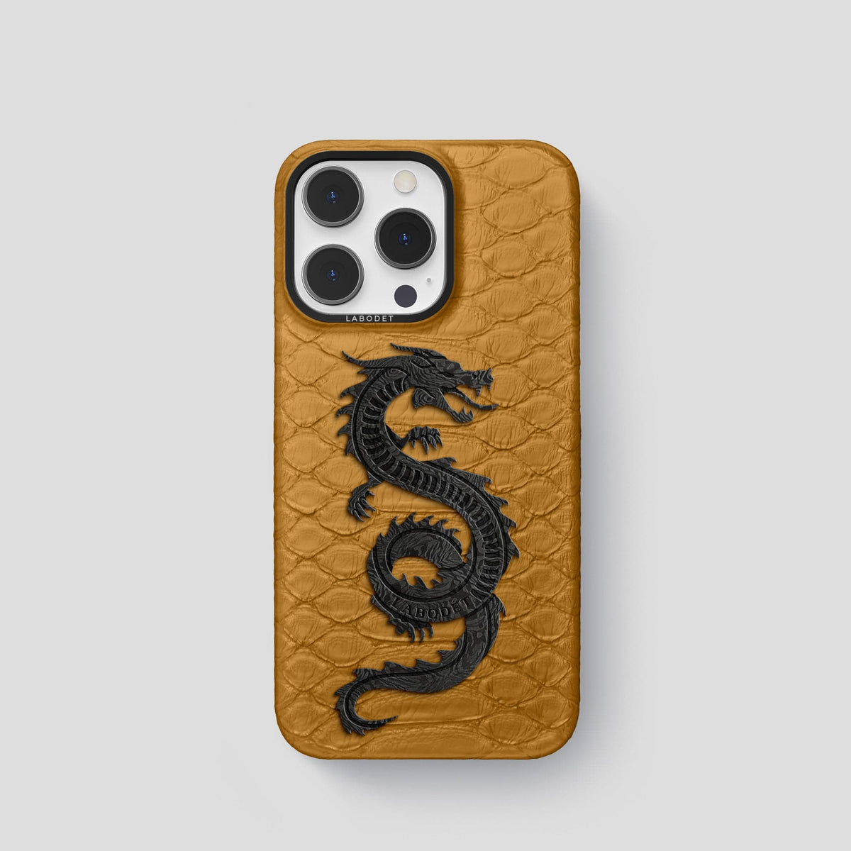 Honey iPhone 14 Pro Classic Case Python with Black Metal -1 | Honey-Black