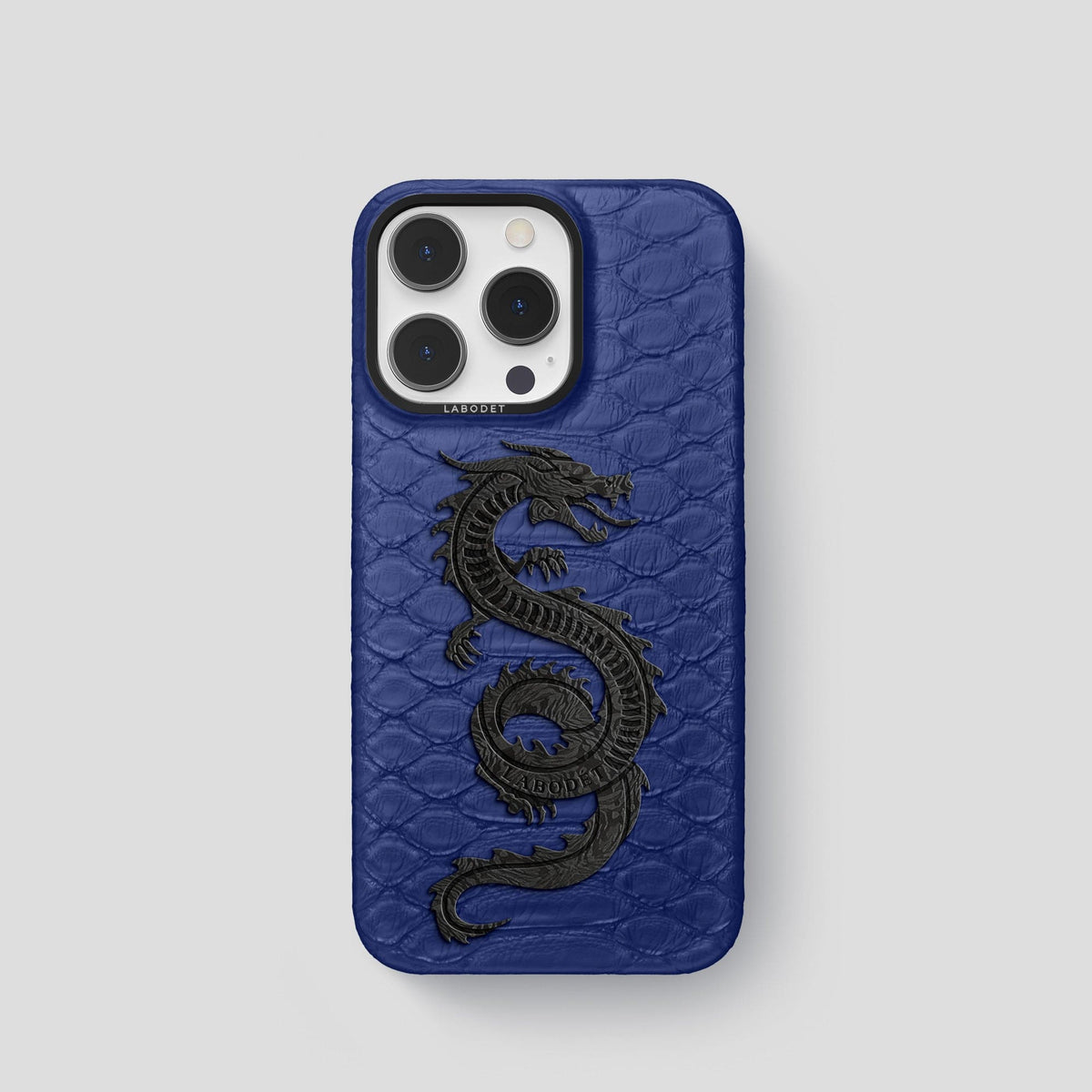 Navy Blue iPhone 14 Pro Classic Case Python with Black Metal -1 | Navy-Blue-Black
