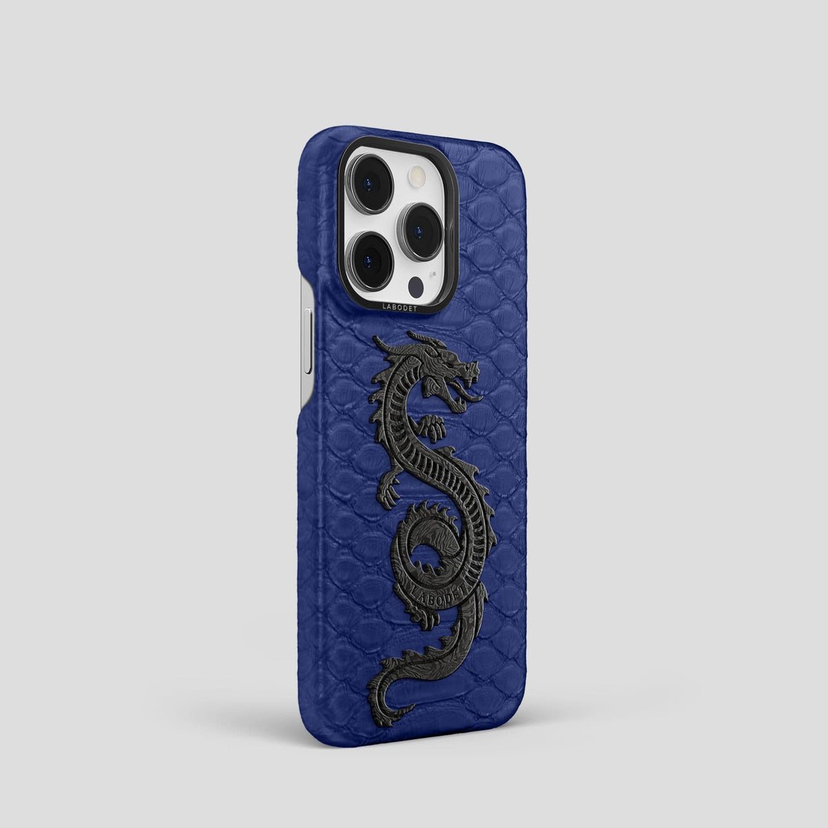 Navy Blue iPhone 14 Pro Classic Case Python with Black Metal -2 | Navy-Blue-Black