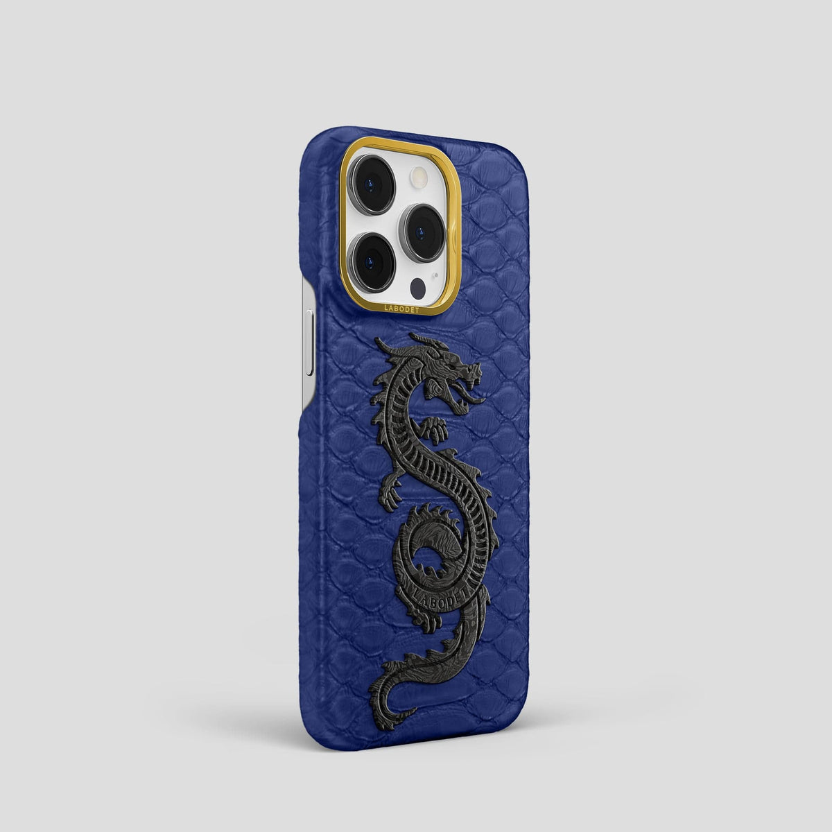 Navy Blue iPhone 14 Pro Classic Case Python with Gold Metal -2 | Navy-Blue-Gold