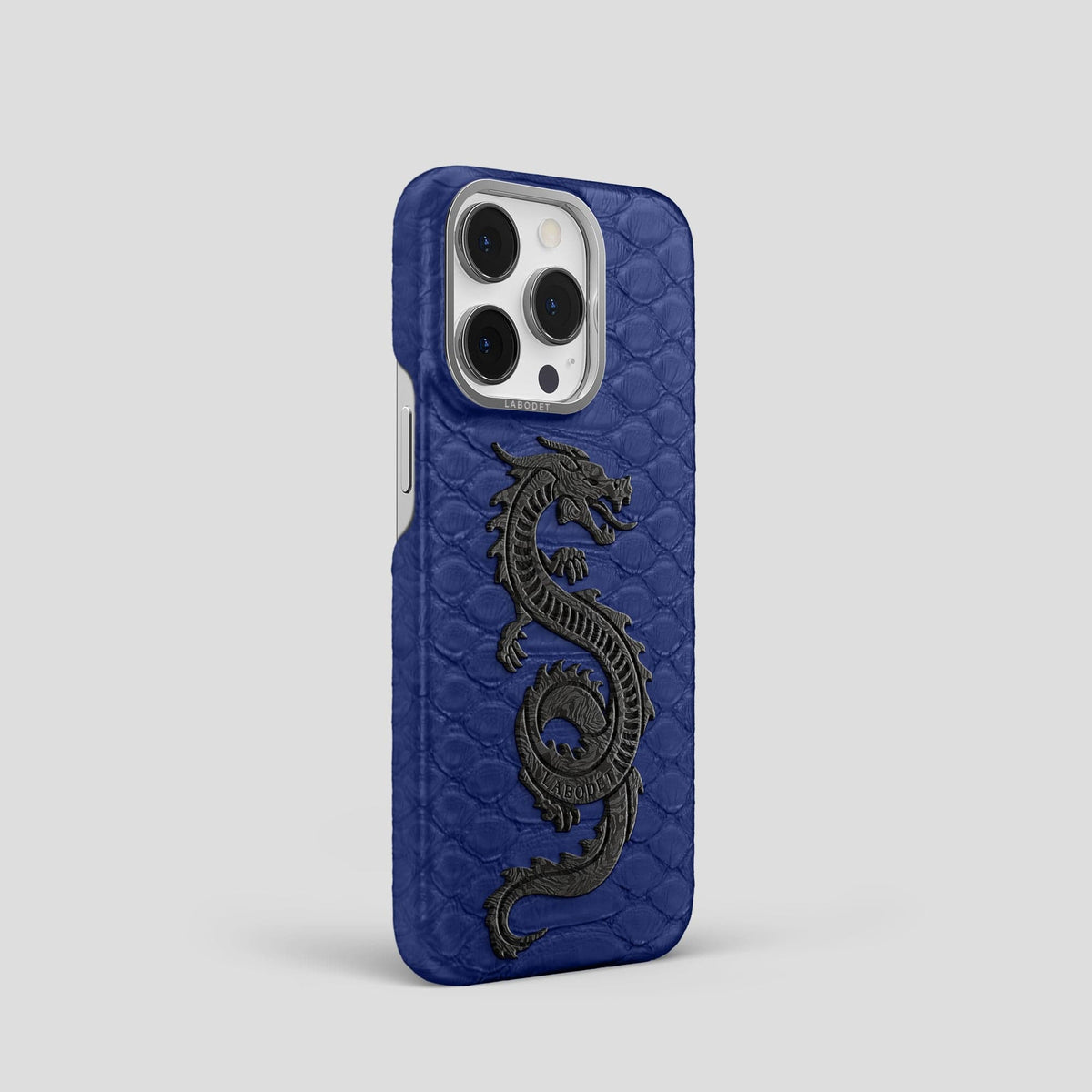Navy Blue iPhone 14 Pro Classic Case Python with Steel Metal -2 | Navy-Blue-Steel