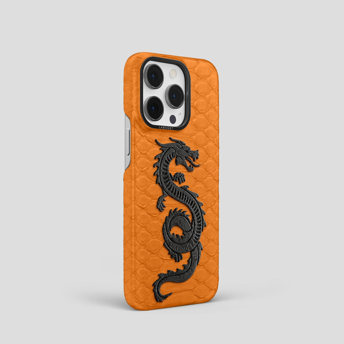 Orange iPhone 14 Pro Classic Case Python with Black Metal -2 | Orange-Black