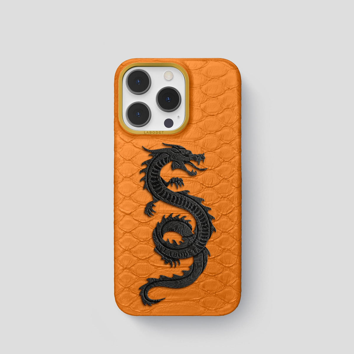 Orange iPhone 14 Pro Classic Case Python with Gold Metal -1 | Orange-Gold