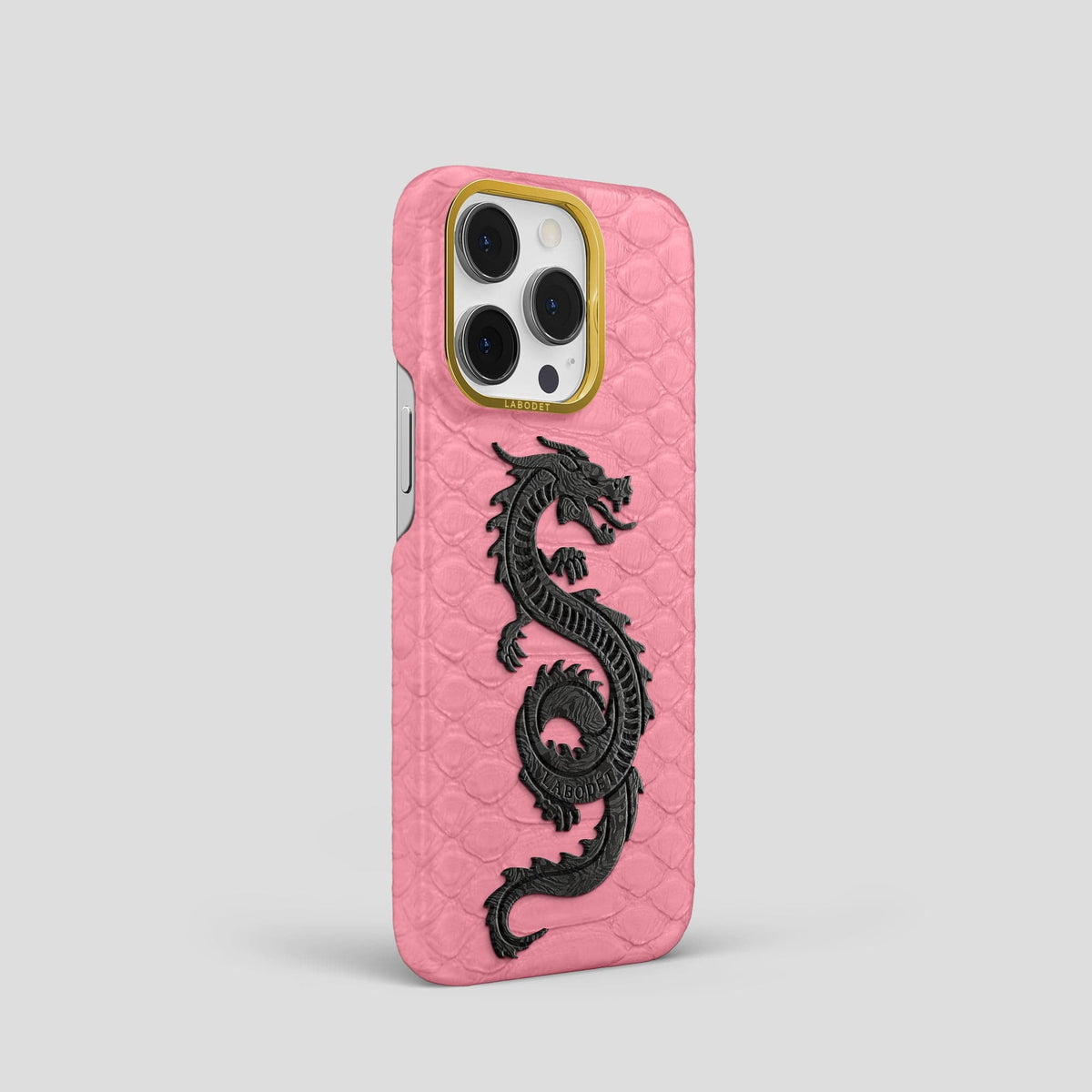 Pink iPhone 14 Pro Classic Case Python with Gold Metal -2 | Pink-Gold