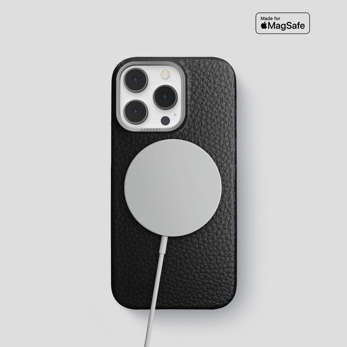 Black iPhone 14 Pro Classic Case Calf with Steel Metal -5 | Black-Steel
