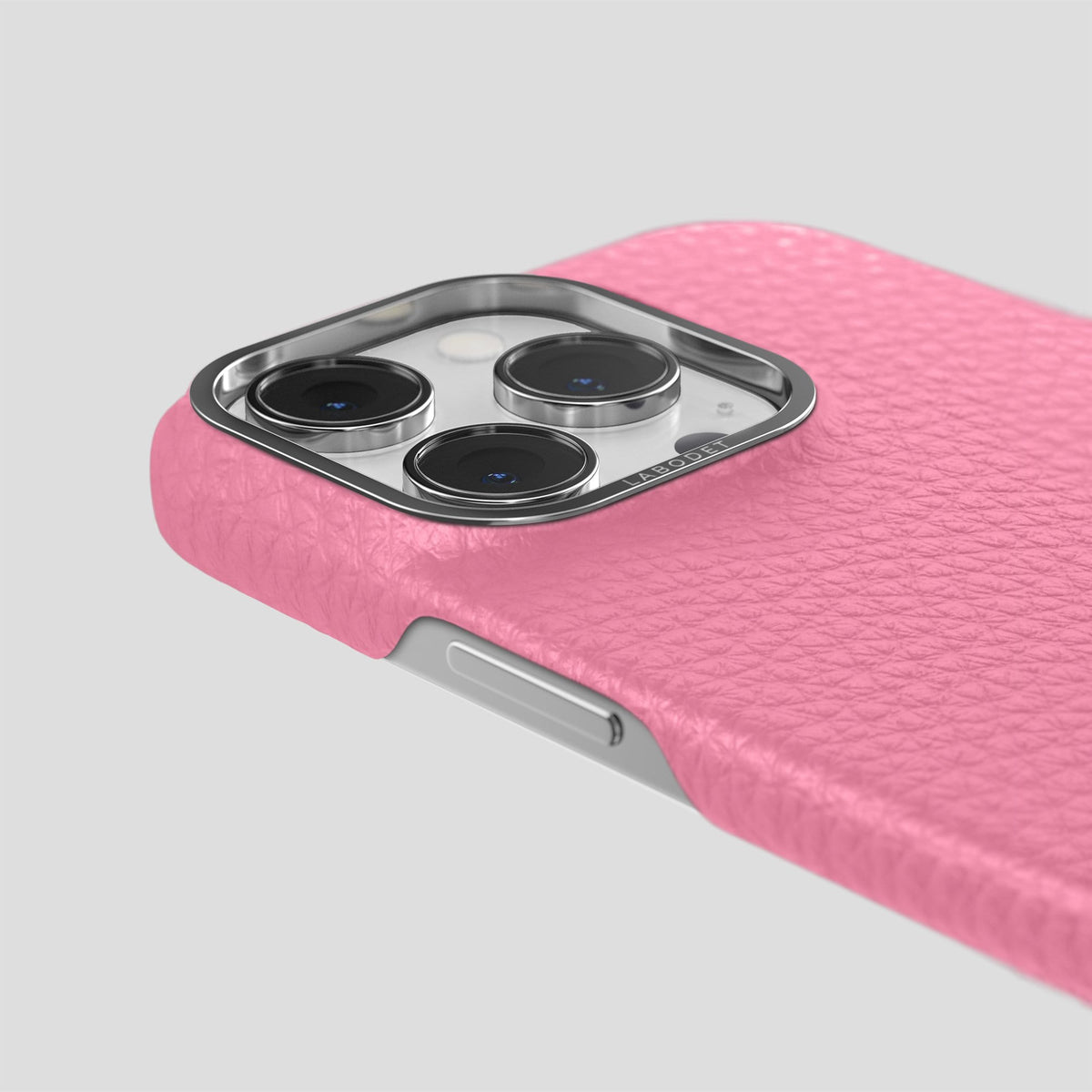 Pink iPhone 14 Pro Classic Case Calf with Steel Metal -6 | Pink-Steel