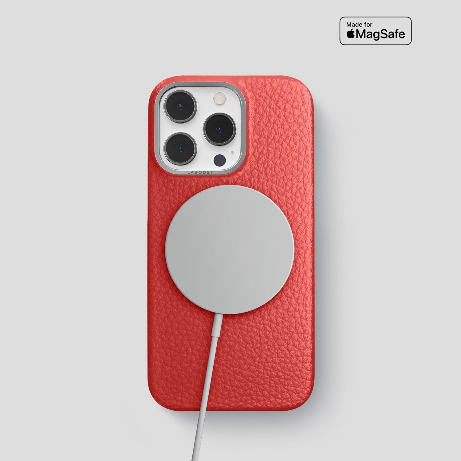 Red iPhone 14 Pro Classic Case Calf with Steel Metal -5 | Red-Steel