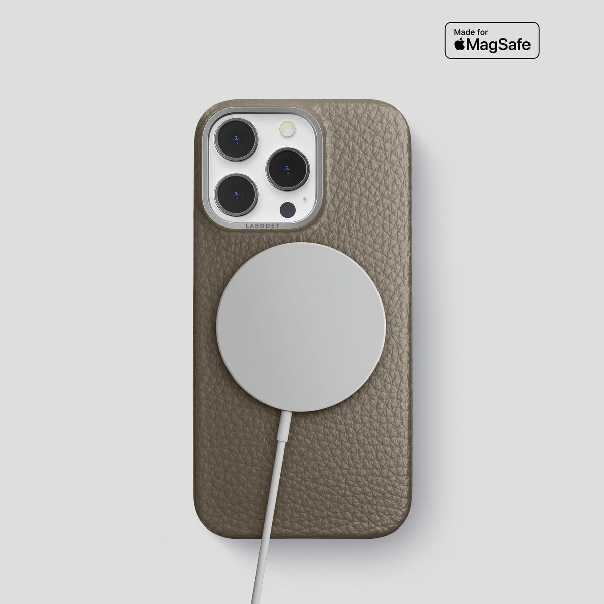 Taupe iPhone 14 Pro Classic Case Calf with Steel Metal -5 | Taupe-Steel