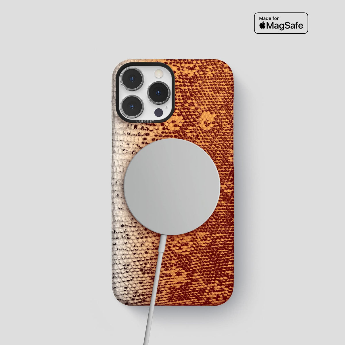 Orange iPhone 14 Pro Himalayan Lizard Classic Case with Black Metal -5 | Orange-Black
