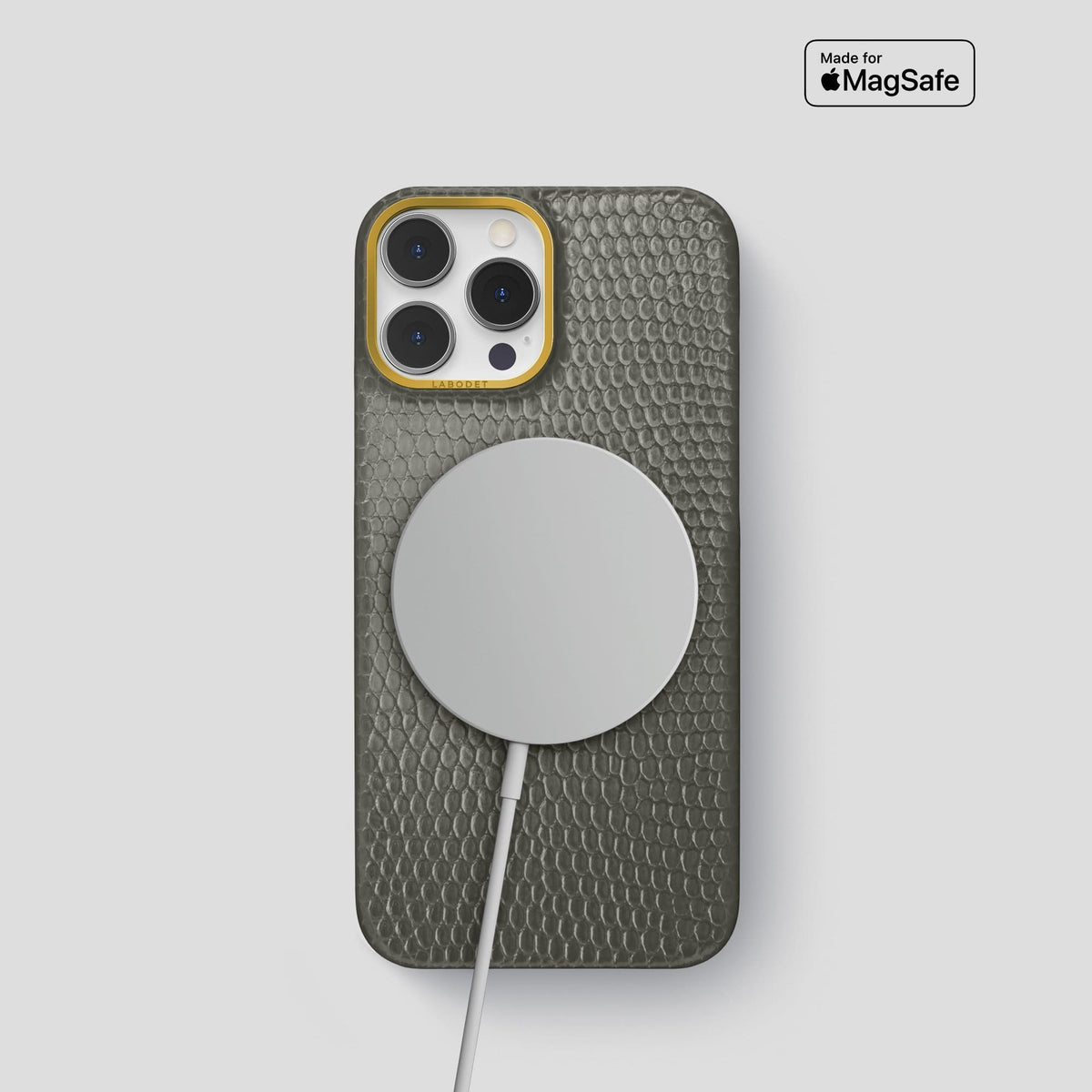 Grey iPhone 14 Pro Classic Case with Gold Metal -5 | Grey-Gold