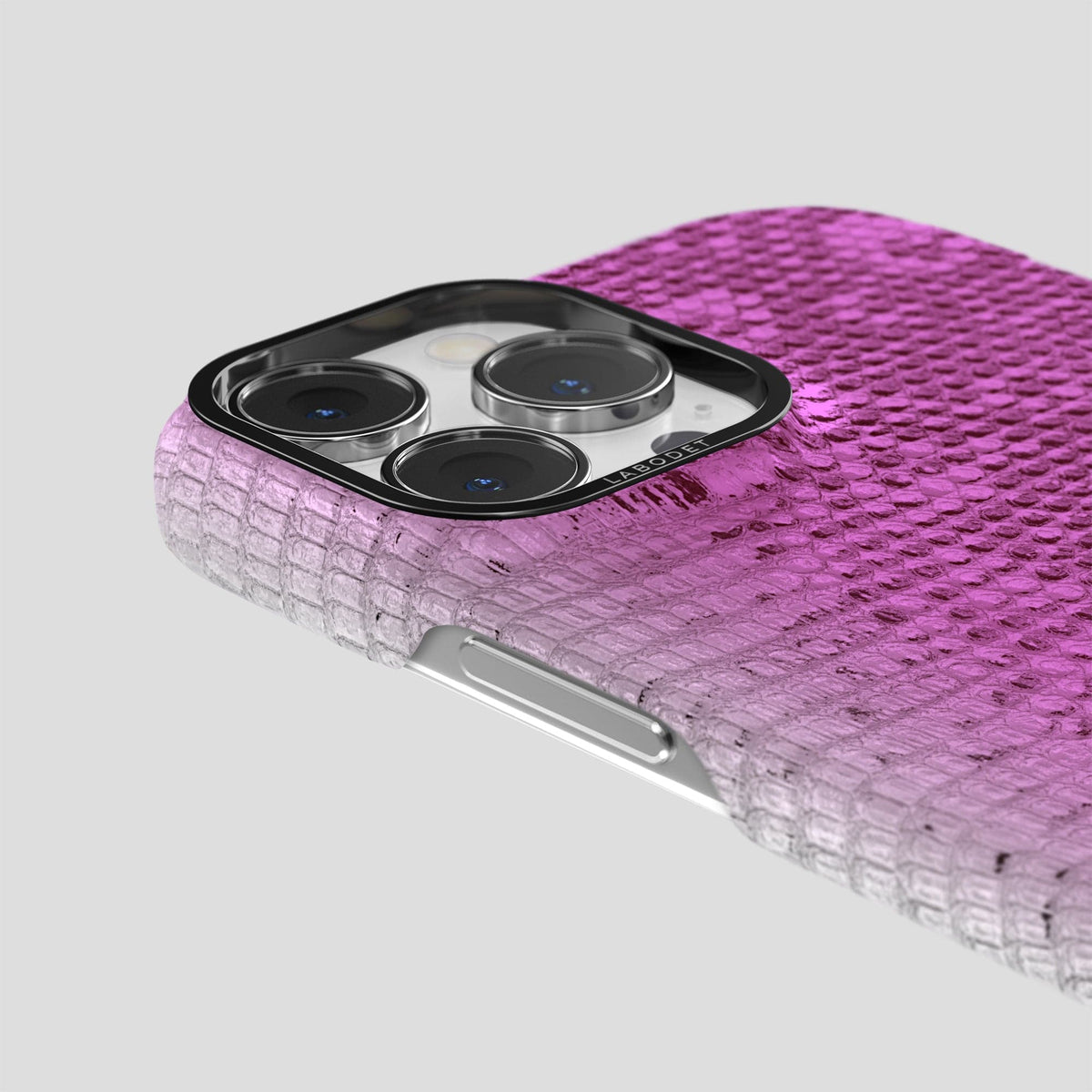 Fuchsia iPhone 14 Pro Max Himalayan Lizard Classic Case with Black Metal -6 | Fuchsia-Black