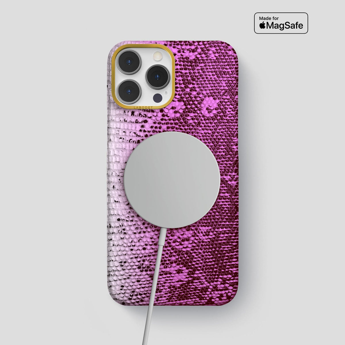 Fuchsia iPhone 14 Pro Max Himalayan Lizard Classic Case with Gold Metal -5 | Fuchsia-Gold