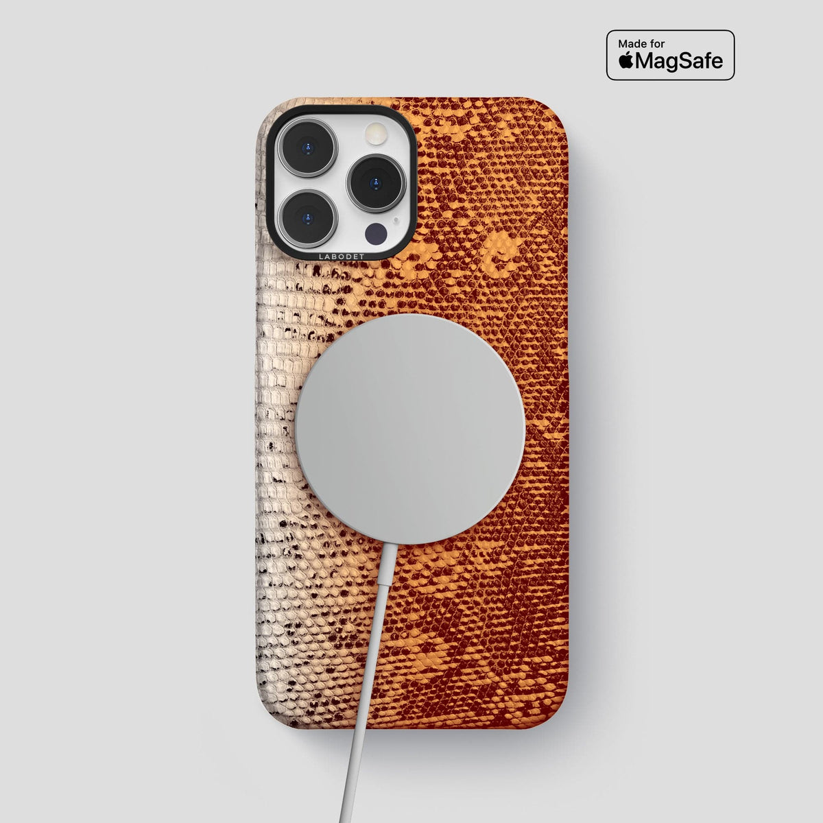 Orange iPhone 14 Pro Max Himalayan Lizard Classic Case with Black Metal -5 | Orange-Black