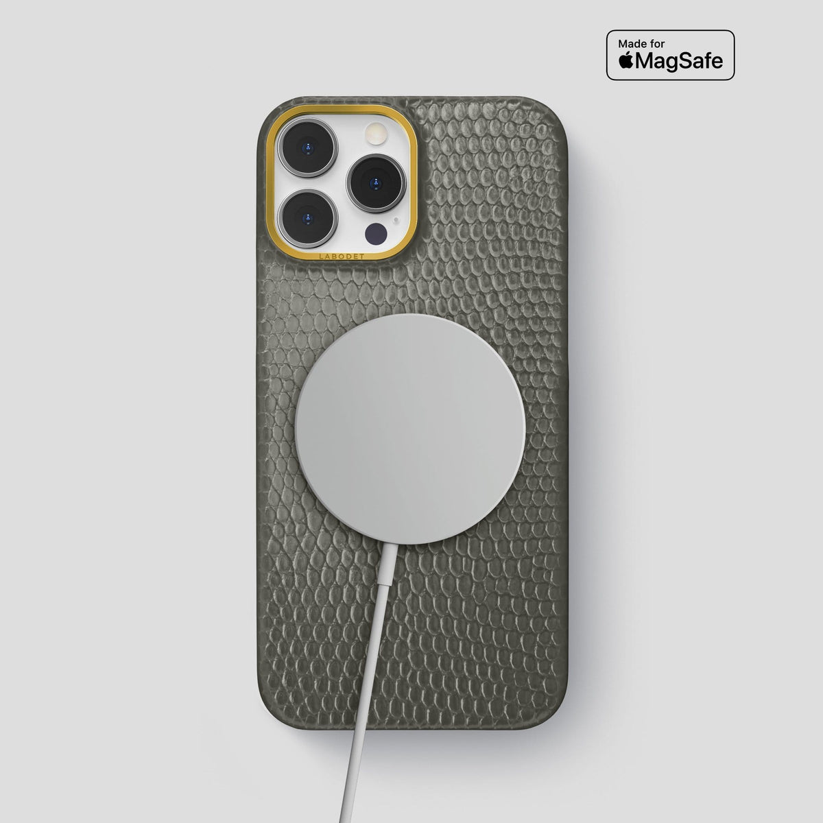 Grey iPhone 14 Pro Max Classic Case with Gold Metal -5 | Grey-Gold