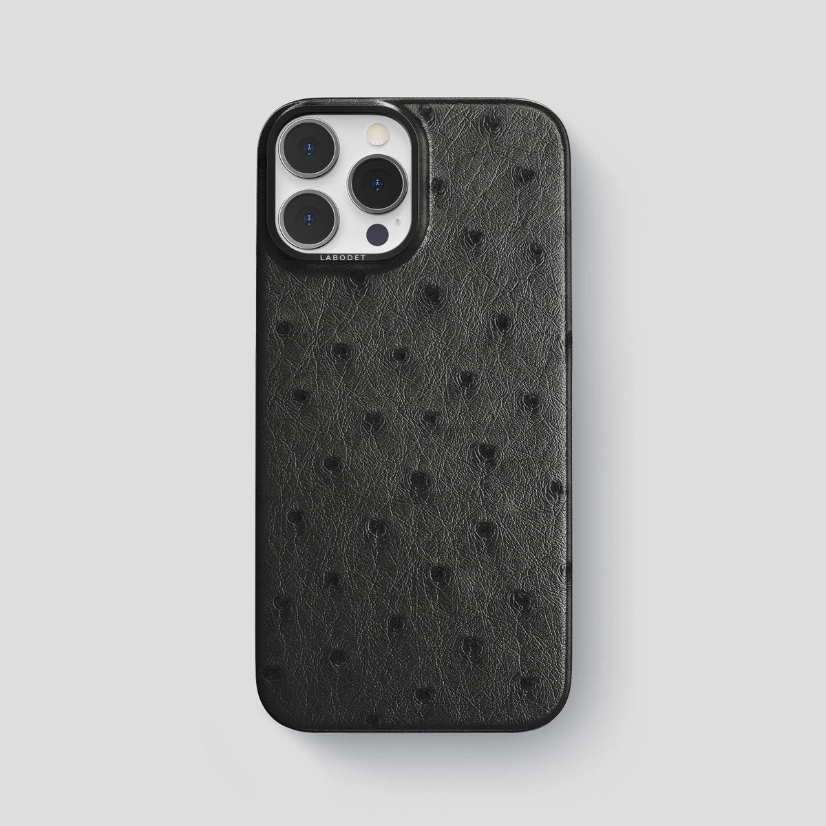 Black iPhone 14 Pro Max Classic Case Ostrich with Black Metal -1 | Black-Black