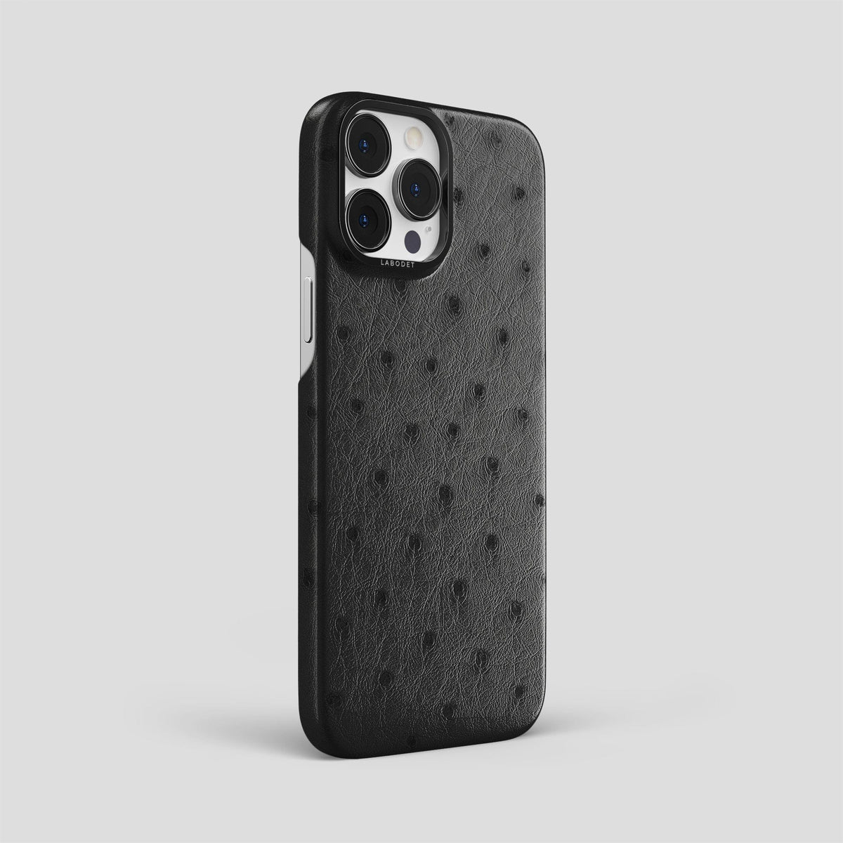 Black iPhone 14 Pro Max Classic Case Ostrich with Black Metal -2 | Black-Black