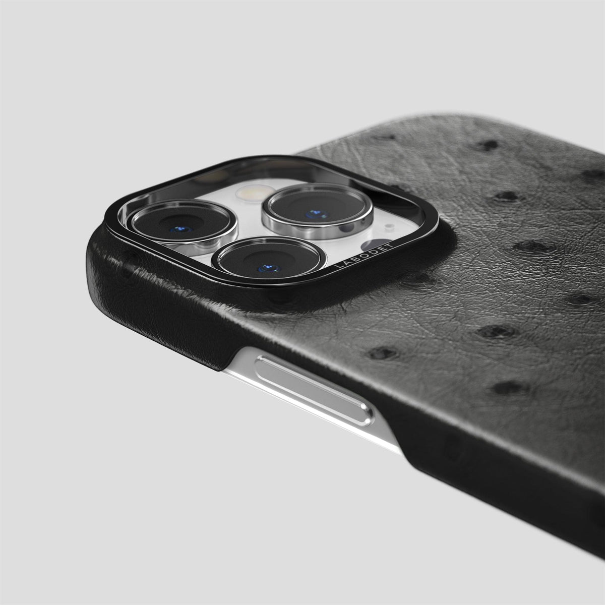 Black iPhone 14 Pro Max Classic Case Ostrich with Black Metal -6 | Black-Black